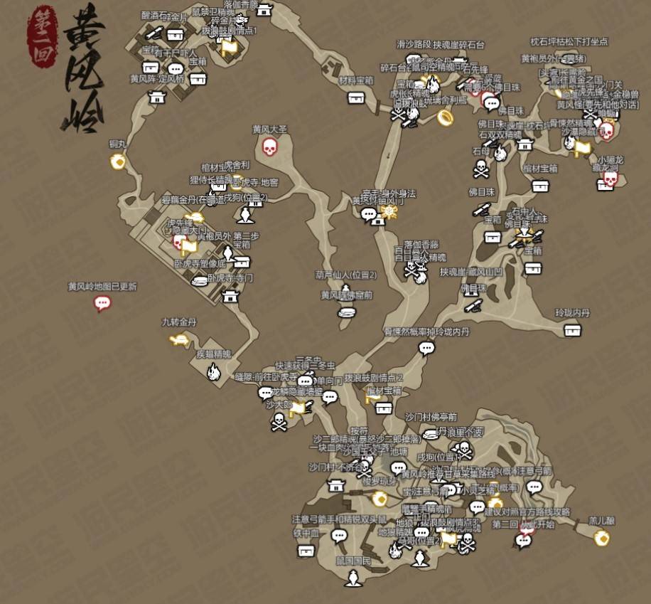 《黑神话：悟空》第二回BOSS位置全览：黄风岭14位妖王+头目坐标图 - 相关攻略